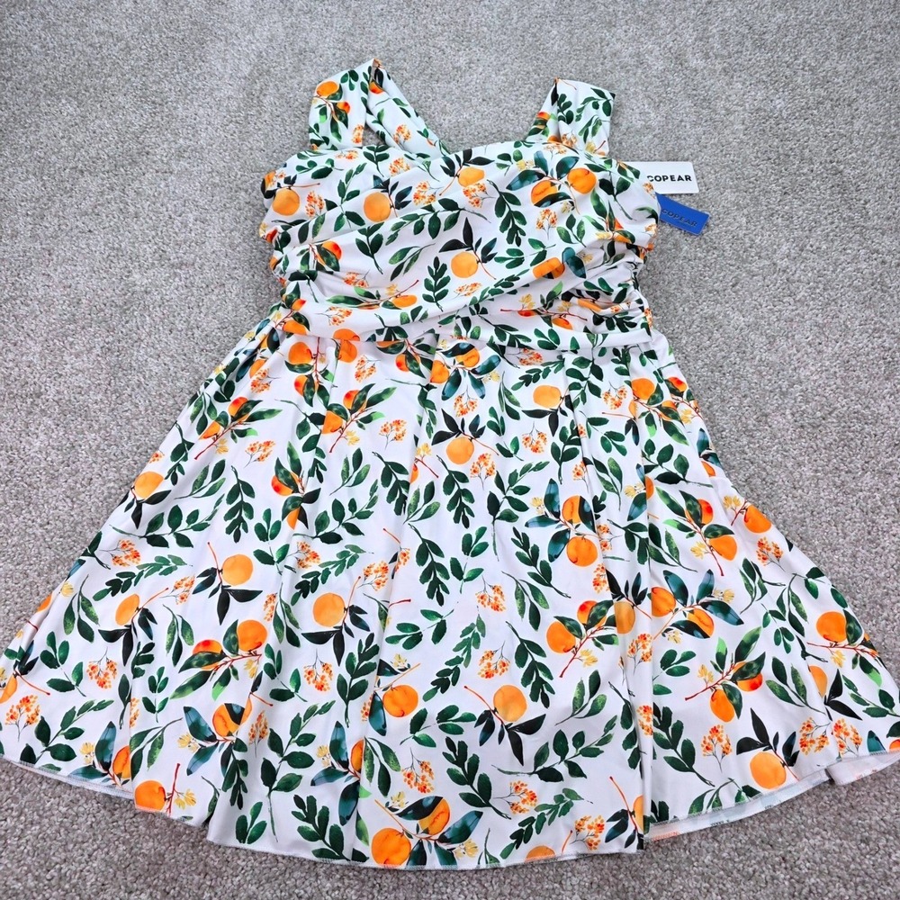 New Cocopear Women 2XL Swim Dress Orange Floral Twist Front Built-in Shorts NWT